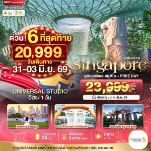 สิงค์โปร์ 4 วัน 3 คืน ยูนิเวอร์แซล สตูดิโอ Free Day