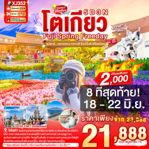 ญี่ปุ่น 5 วัน 3 คืน TOKYO FUJI SPRING FREEDAY  พักออนเซ็น 1 คืน