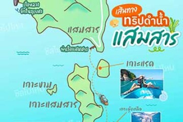 แผนที่เส้นทางทริปดำน้ำแสมสาร