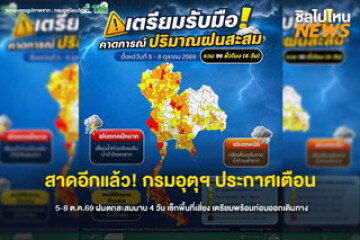 สาดอีกแล้ว! กรมอุตุฯ ประกาศเตือน 5-8 ต.ค.69 ฝนตกสะสมนาน 4 วัน เช็กพื้นที่เสี่ยง เตรียมพร้อมก่อนออกเดินทาง
