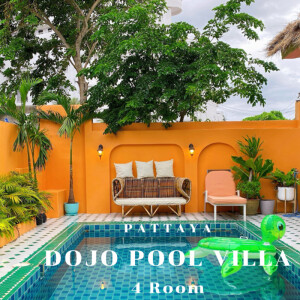 พูลวิลล่าพัทยา : DOJO POOL VILLA TIKI LOUNGE 4 ห้องนอน ติดทะเล เริ่ม 12 ท่าน