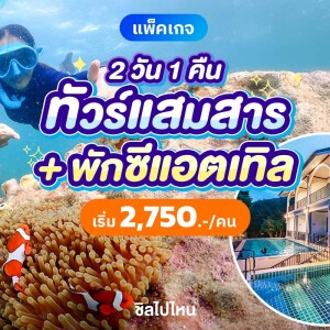 แพ็คเกจดำน้ำแสมสาร เรือสปีทโบ๊ท(เหมาลำ) พักที่ ซีแอตเทิล แสมสาร รีสอร์ท + อาหารเช้า สัตหีบ ชลบุรี